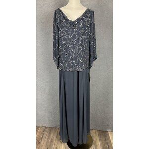 Jkara Women's Plus Size Grey Beaded Cowl Neck Gown With Sequin Overlay 14W NWT's